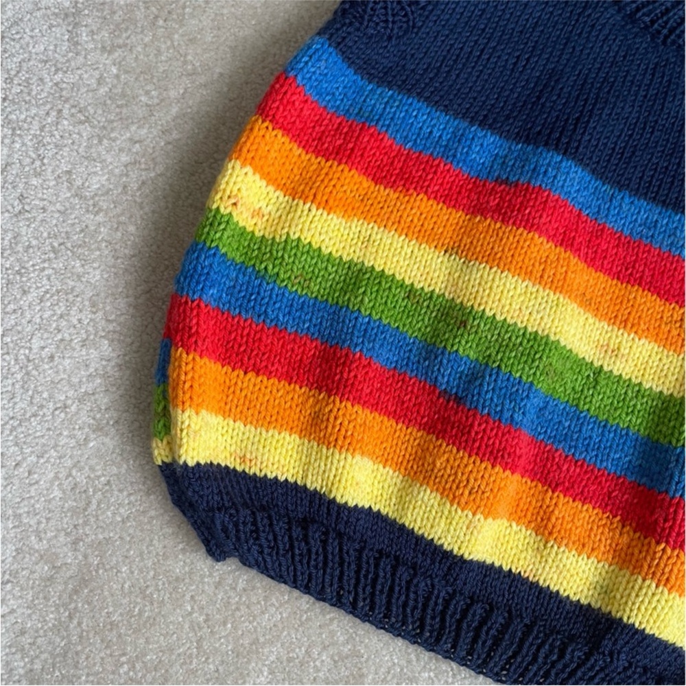 Hand Knit Sweater Vest Large Rainbow Sleeveless Colorful Boxy Teacher Boxy - Picture 6 of 10